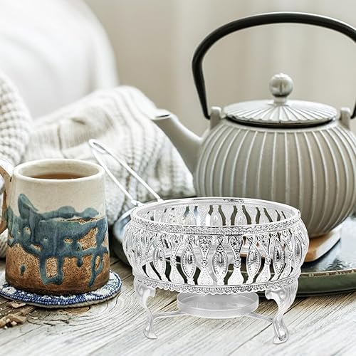Miniatura 2 de Calentador de té de aleación de plata con soporte para candelitas, base calefactora, soporte para velas para teteras de vidrio, teteras de cerámica