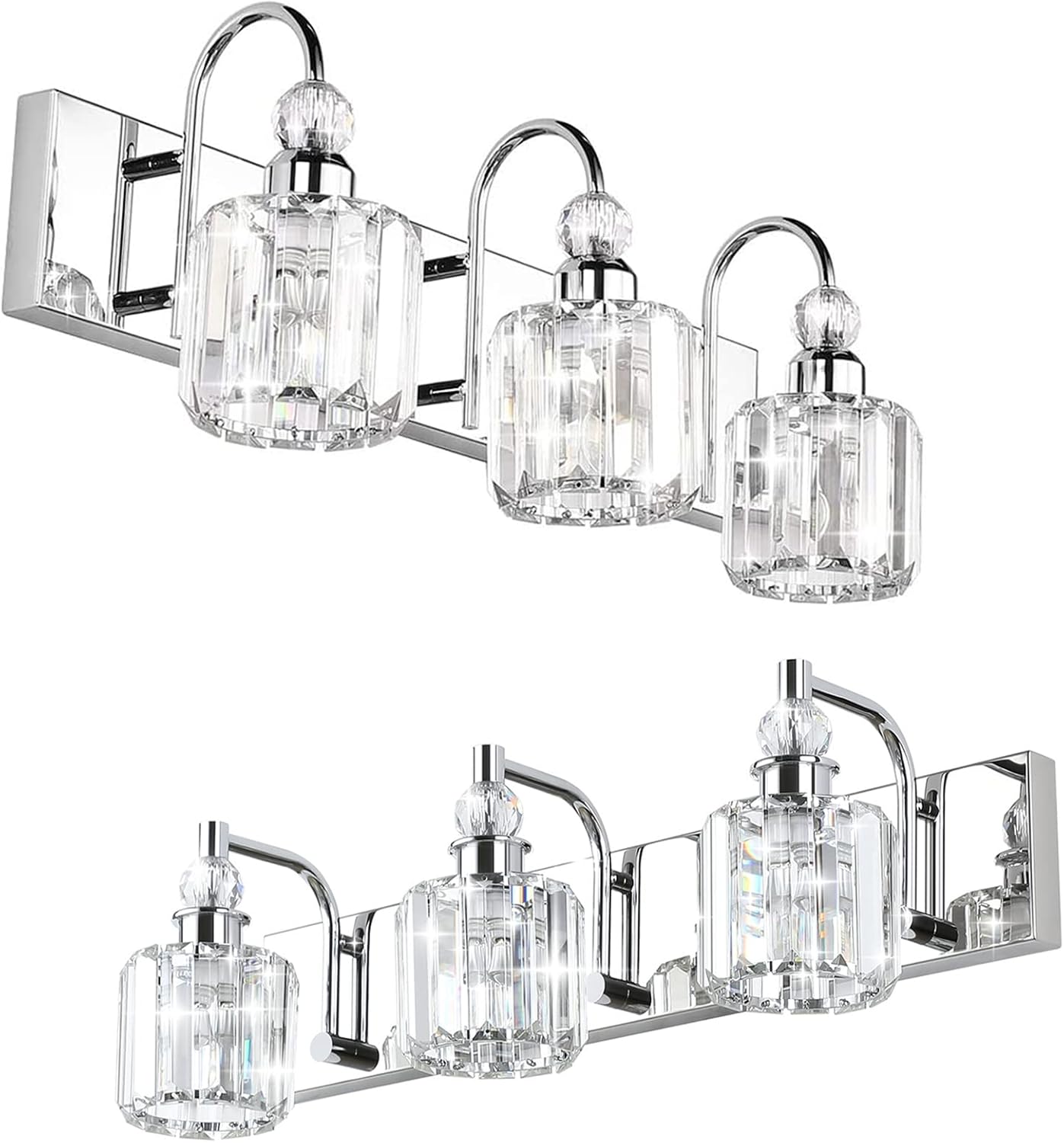 Ralbay Modern Crystal Vanity Light for Bathroom Crystal Chrome Bathroom Wall Light Fixtures Over Mirror Crystal Bathroom Vanity Lights