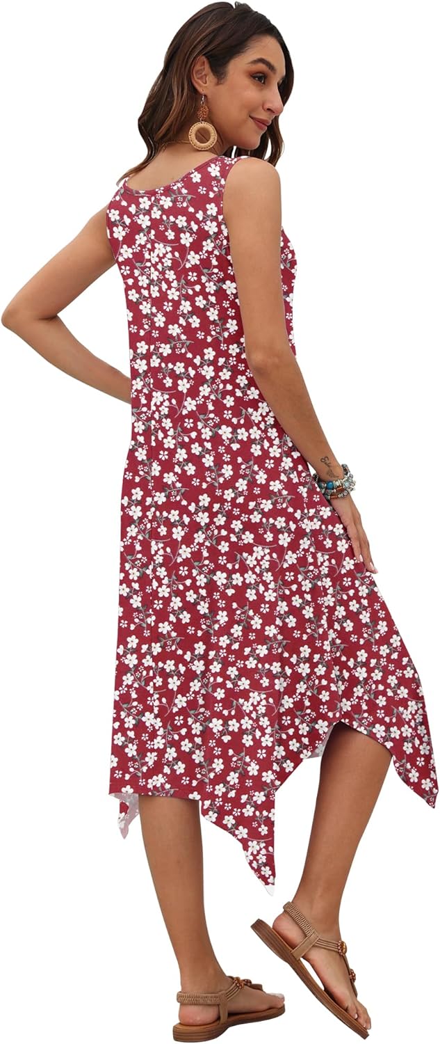 AUSELILY Women's Summer Dresses 2026 Casual Sleeveless Sundress Asymmetrical Hem Midi Tank Beach Dress with Pockets - Image 4