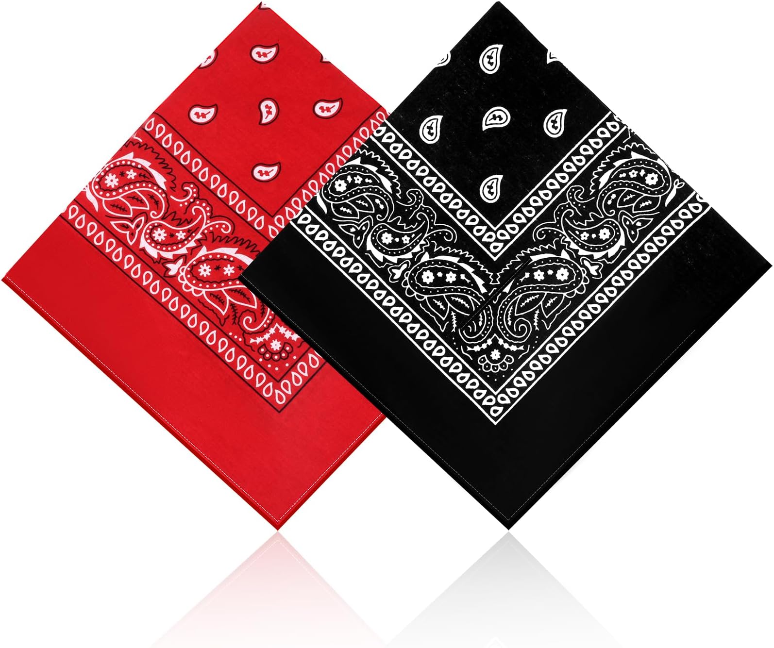 2 Pack 100% Cotton Bandanas for Men & Women, Novelty Print Paisley Bandana Headband Scarf Handkerchief Wristband Cowboy Neckerchief Head Wrap Face Mask Gift Sets Red and Black, 21.6โ X 21.6โ
