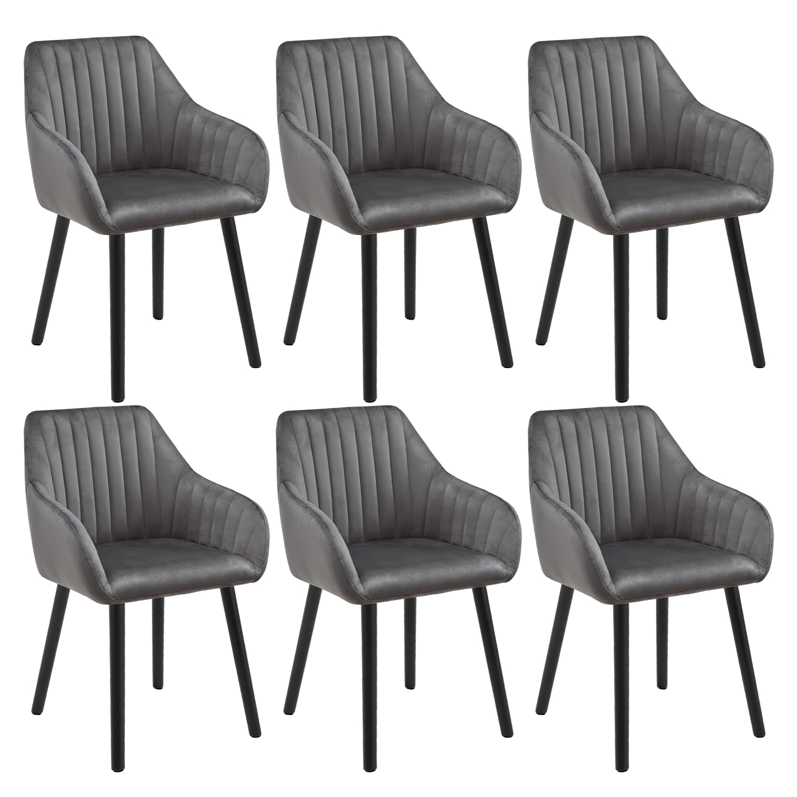 Goeurvant Dining Chairs Set of 6, Modern Kitchen Chairs with Backrest & Wooden Legs, Upholstered Armchairs for Living Room, Dining Room, Restaurant, Velvet Fabric, Dark Grey