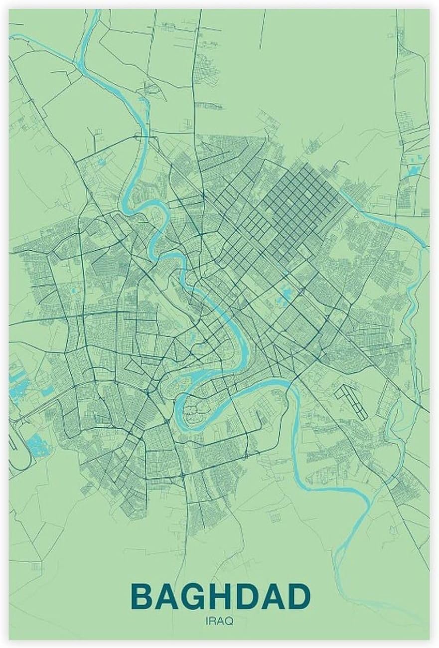 Baghdad Iraq Map Poster Colorful Hometown City Print Poster Bedroom Decor Sports Landscape Office Room Decor GiftUnframe 24x36inch
