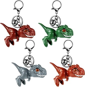 Arrowbash 4 Pcs Cute Dinosaur Keychain Movable Dinosaur Key Charms Cartoon Fathers Day Back to School Gifts Fun Car Accessories for Enthusiasts Women Men Backpacks, 4 Color