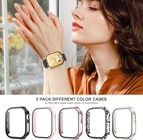 Miniatura 39 de Haojavo Paquete de 5 fundas con protector de pantalla de vidrio templado para Apple Watch Series 9, 8, 7, 1.772 pulgadas, policarbonato duro