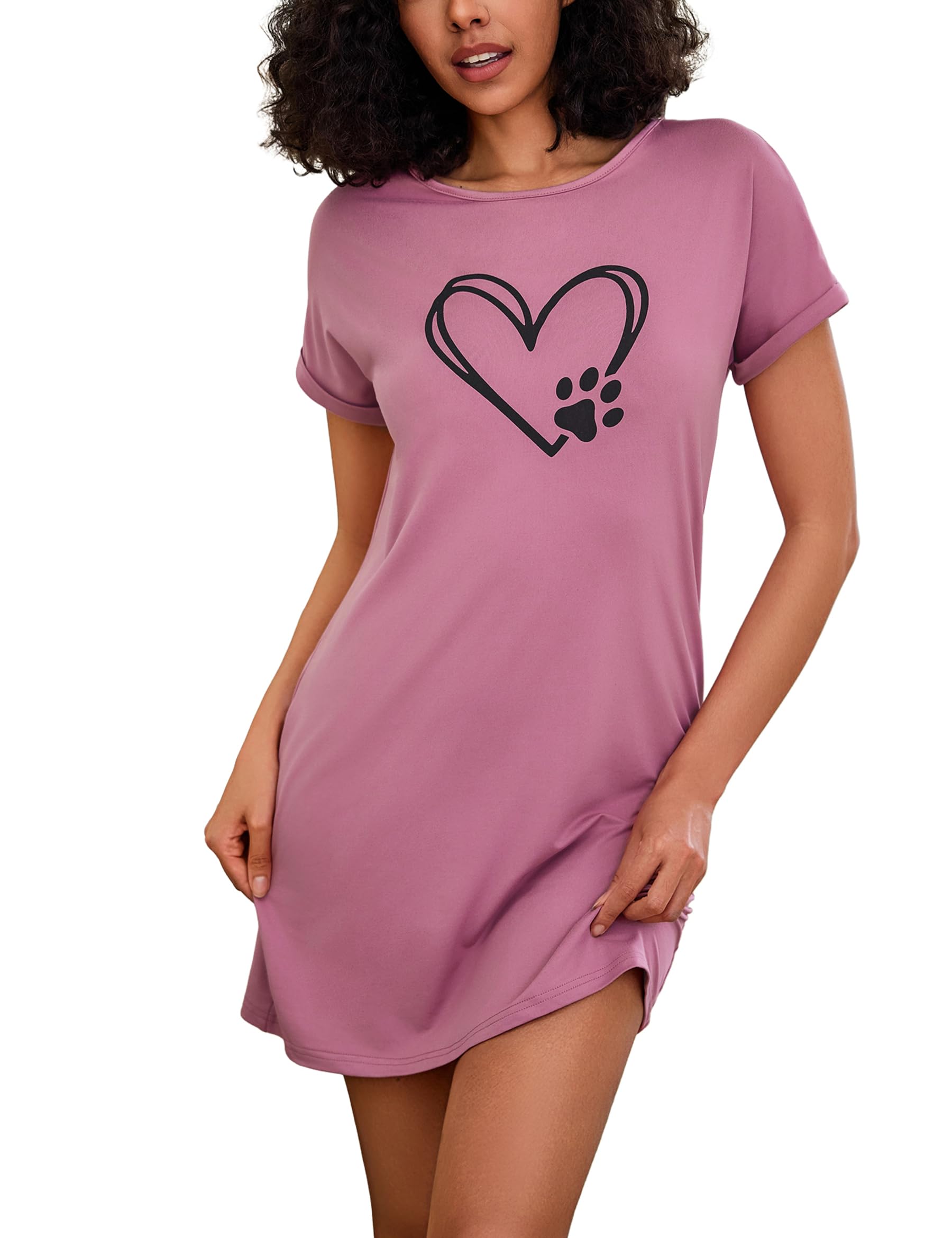 Leversic Nachthemd Damen Kurzarm Schlafshirt Sommer Nightgown Nachtwäsche Kurz Nightdress Kurze Ärmel Sleepshirt Damen Baumwolle