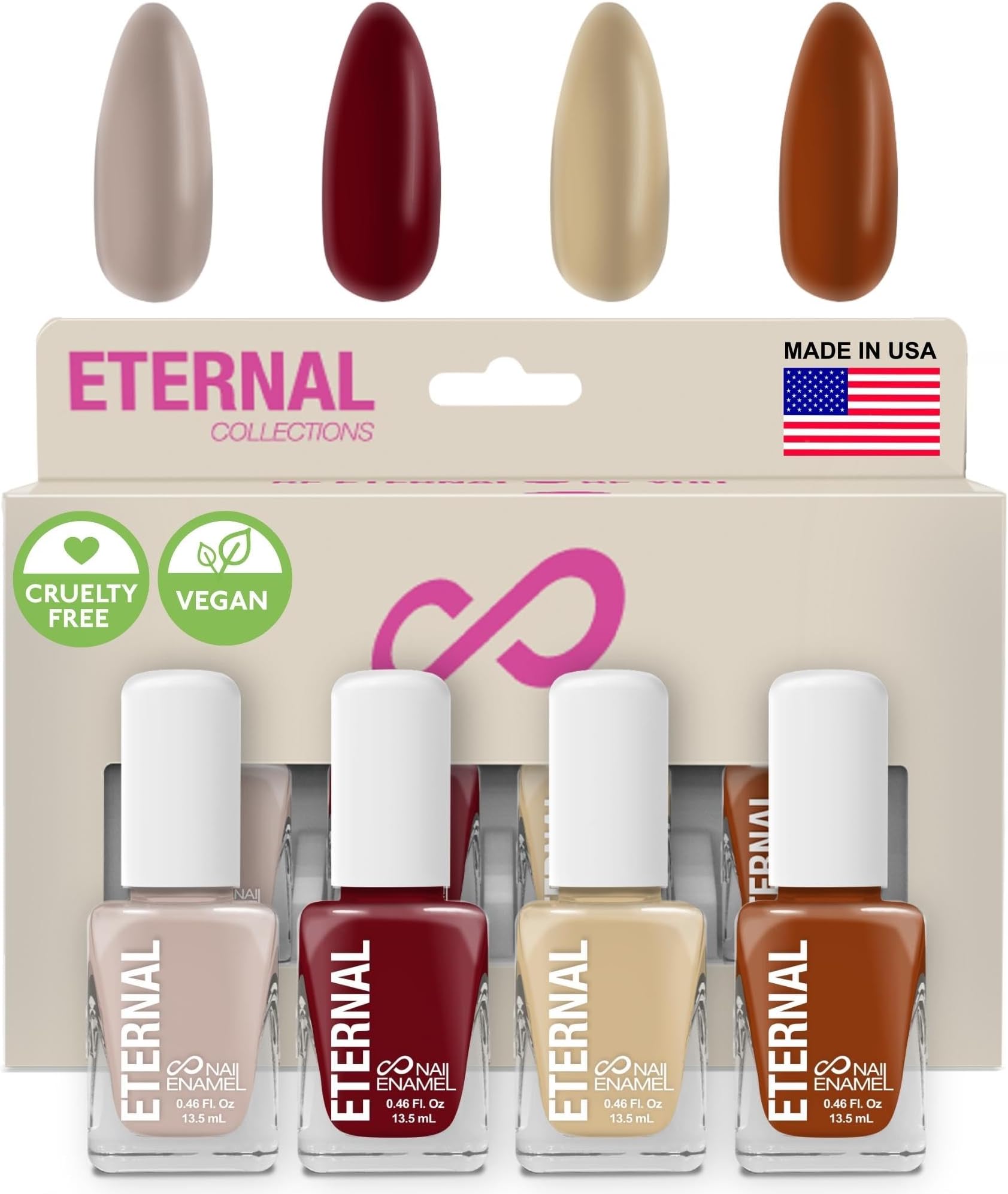 Eternal Nail Polish Set for Women (SIGNORINI) - Nail Polish Set for Girls - Long Lasting & Quick Dry Non Toxic Nail Polish Kit for Home DIY Manicure & Pedicure - Made in USA, 13.5mL (Set of 4)