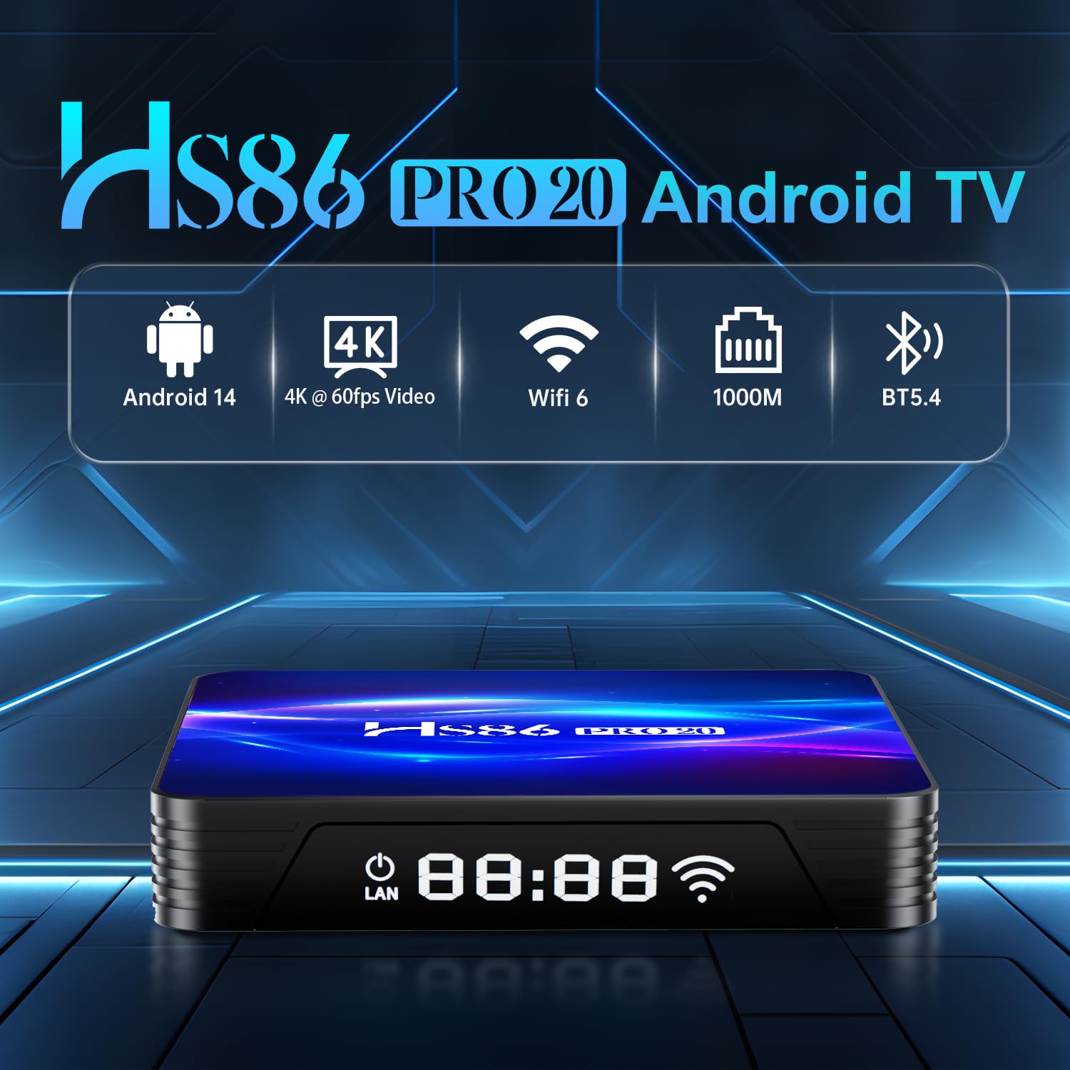 8K UHD Android TV Box 14.0 RK3566 8GB RAM 128GB ROM, HS86 PRO20 Smart TV Box Client Streaming Android Player 4K@60hz HDR10 Dual Band WiFi6 2.4G/5G BT5.4 Ethernet 1000M, Android Box con Telecomando IR