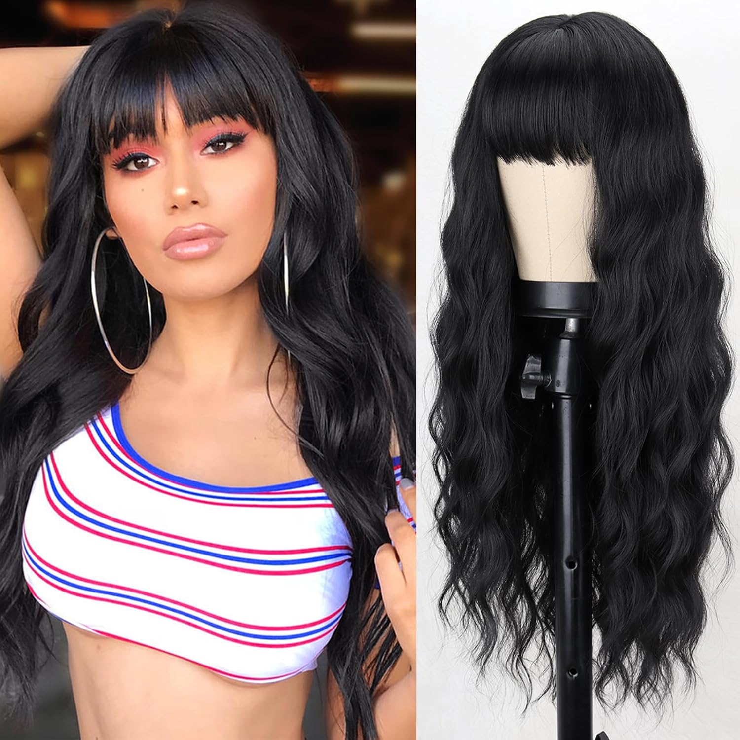 MERISIHAIR Long Black Wig with Bangs,26 Inches Bangladesh Ubuy