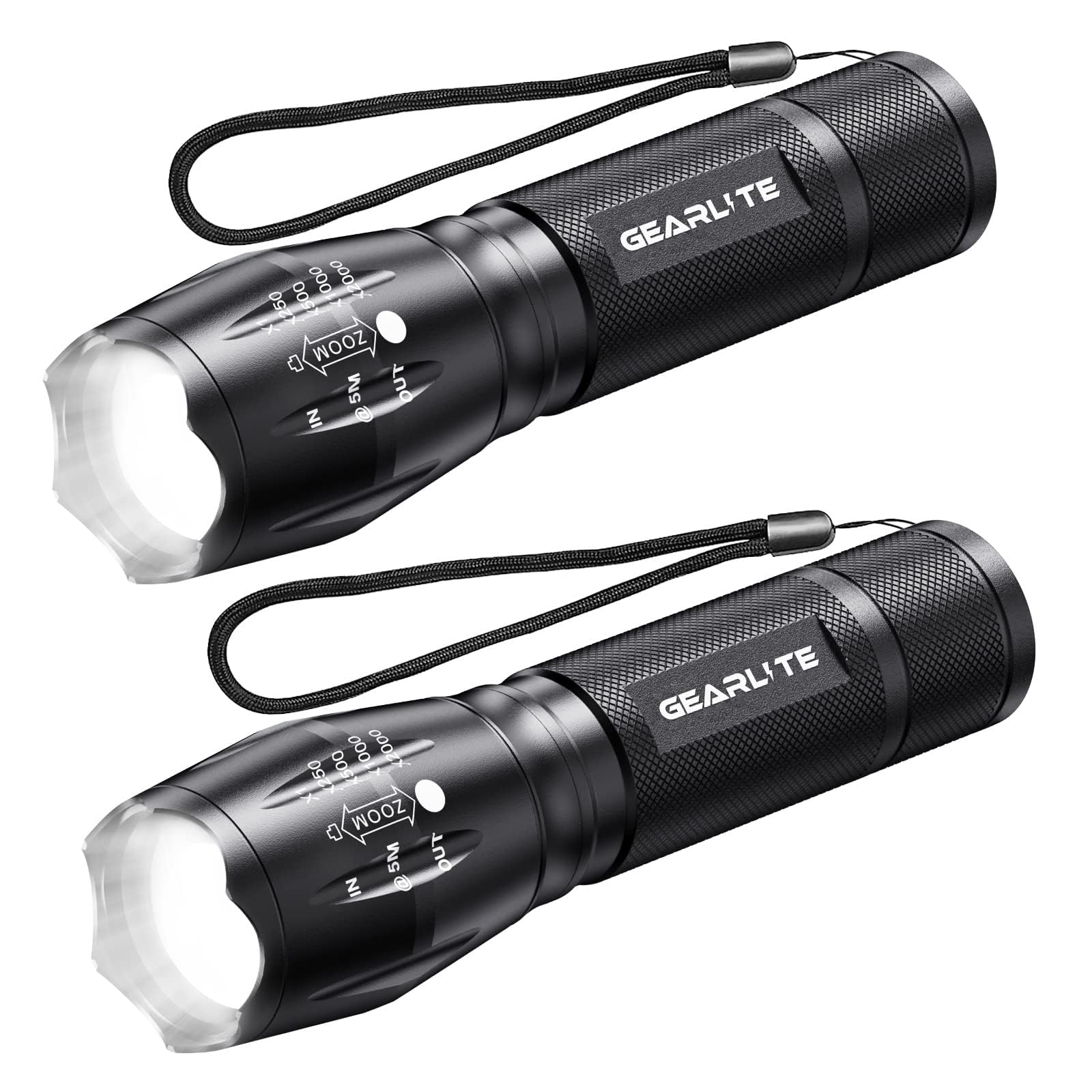 GEARLITE LED Taschenlampe Batteriebetrieben 2 Stücke, 2000 Lumen Taschenlampe LED Extrem Hell mit 5 Modi, IP65 Wasserdicht Handlampe Kinder für Camping, Wandern, Outdoor, Notfall