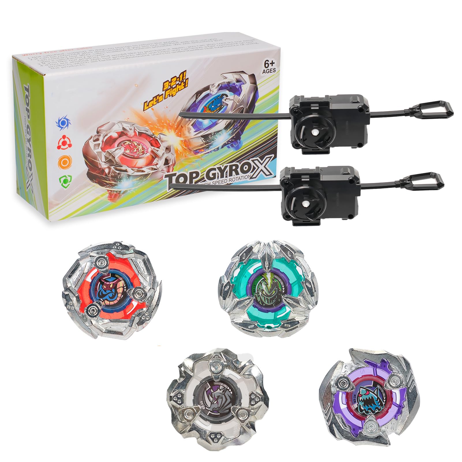 BGOVTAPO X Kampfkreisel Set, mit 4 Burst-Kreiseln & 2 Startern, Ultimatives Battle-Set für Kinder ab 6 J