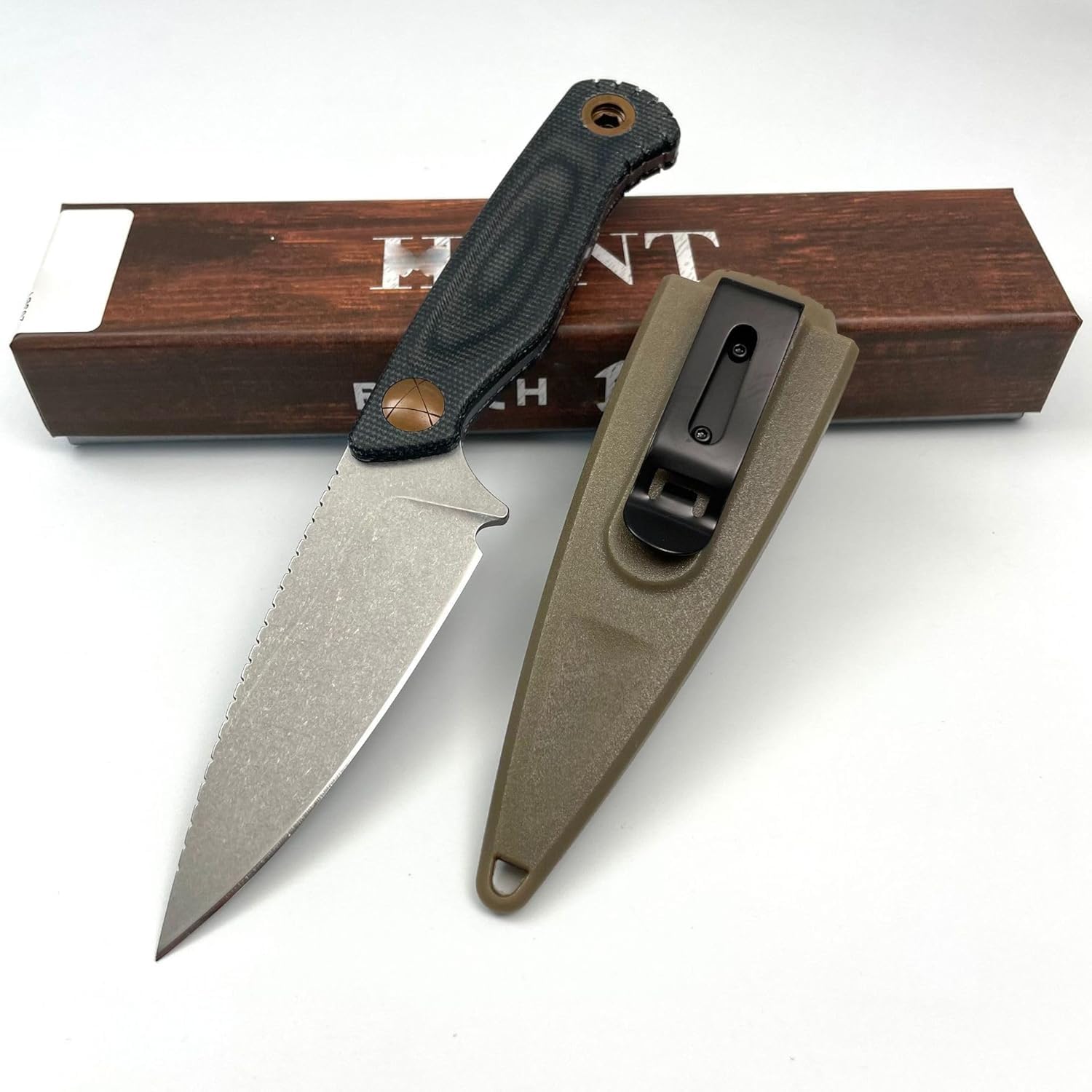 Feststehende Klinge mit CPM-MagnaCut Klinge, Stonewashed/DLC-Beschichtung, Leinengriff, 19 cm Gesamtlänge, K-Scheide, 99 g (A 02)