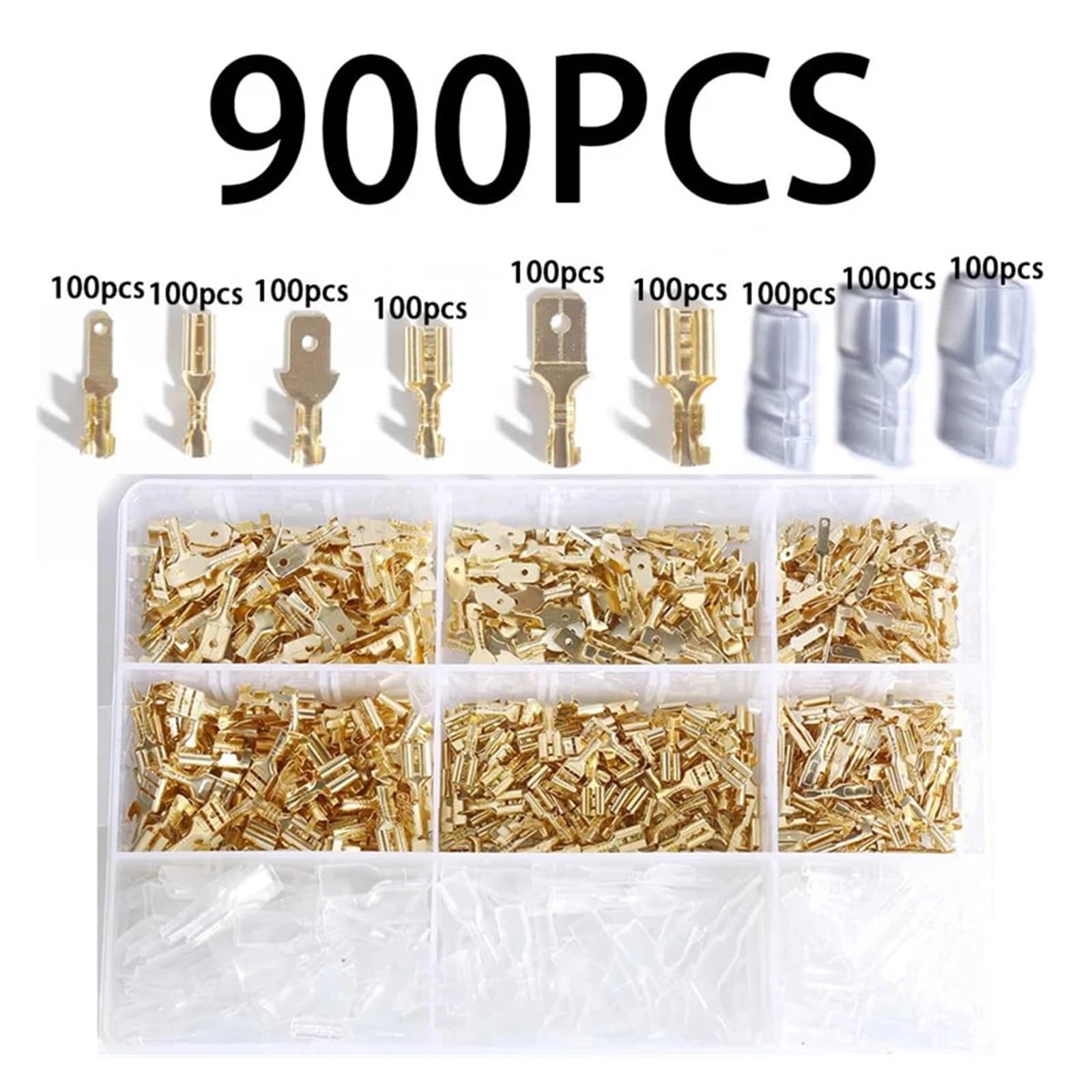 900 Stück 2,8/4,8/6,3 mm weiblich männlich Spaten-Crimp-Steckverbinder elektrische Kabelschuhe Terminal Isolierdraht Schnellspleiß-Sortiment-Set