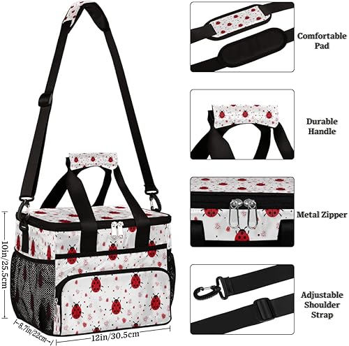 Miniatura 2 de Lonchera térmica con aislamiento, mariquitas rojas, bonita lonchera a prueba de fugas, bolsa grande reutilizable para mujeres y hombres, picnic y