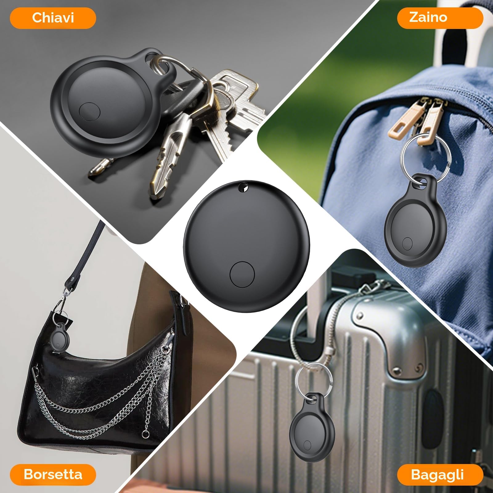 Android Smart Tag, Traceur tag con Google's Find Hub (Solo Android), IP68 Impermeabile, Bluetooth Localizzatore con Custodia Protettiva, Trova Oggetti per Chiavi/Bagagli/Portafogli, 4 Nero Elegante