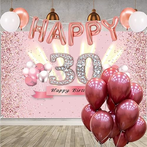 Miniatura 6 de Decoraciones de cumpleaños número 30 para mujer, cartel de fondo de feliz cumpleaños 30, cartel de tela para fiesta de aniversario de 30 años,