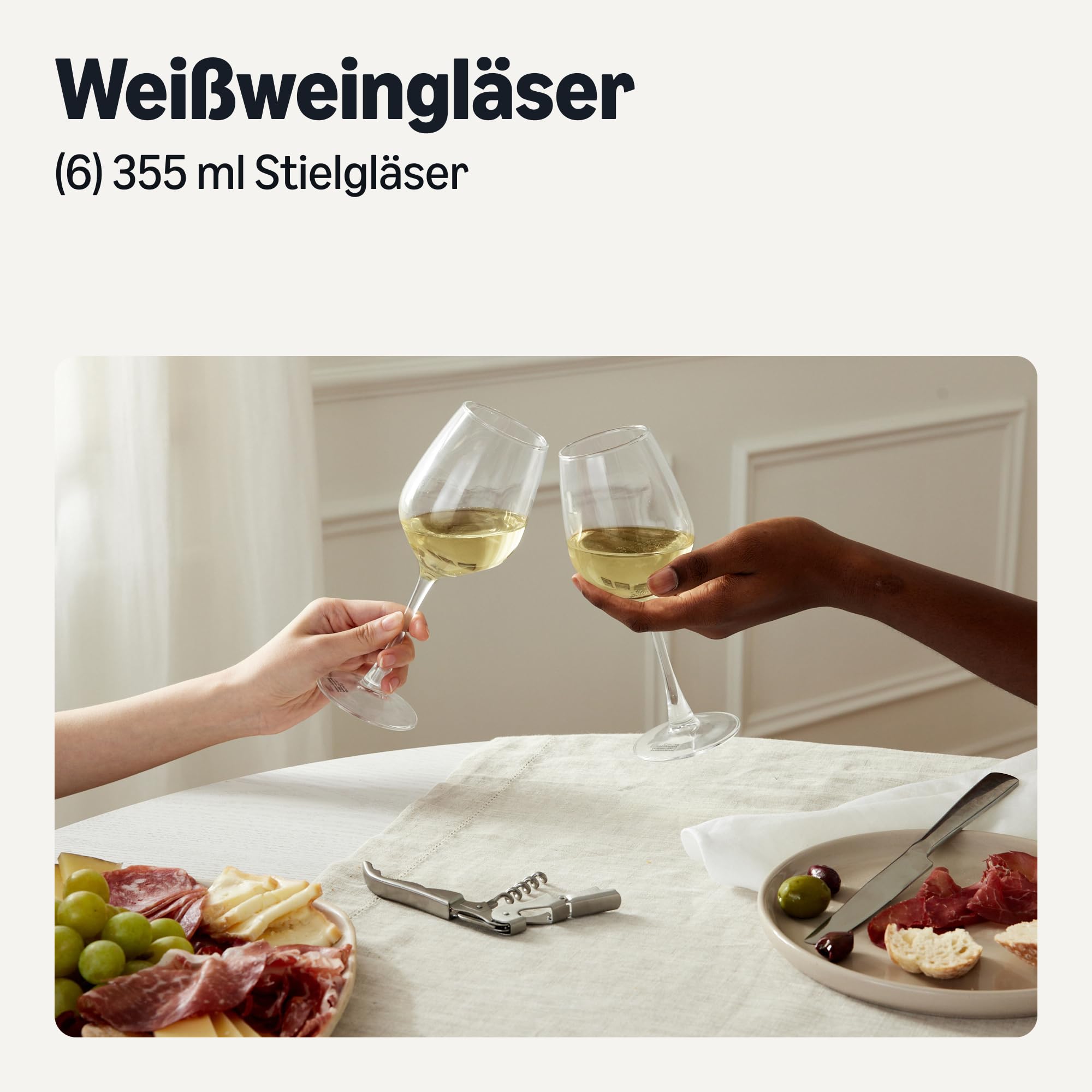 Amazon Basics Stiel-Weißweingläser, 6-Teiliges Set, 354,9ml, Spülmaschinenfest