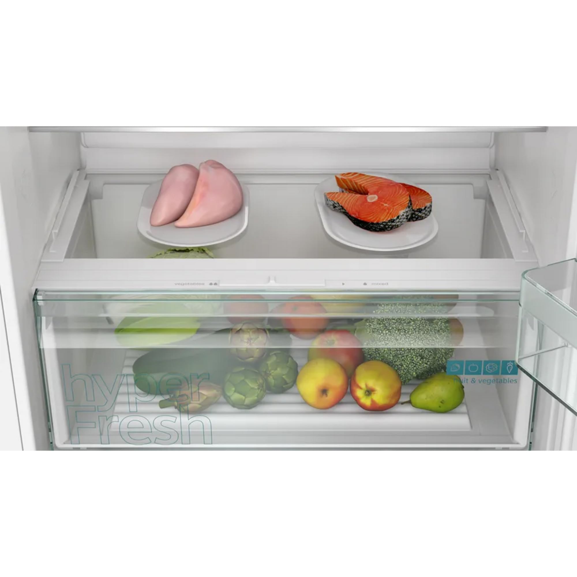 SIEMENS KB96NNSE0 iQ100 XXL lodówko-zamrażarka do zabudowy, 193,5 x 69,1 cm, chłodzenie 285 l + zamrażanie 98 l, pojemność XXL 45% większa objętość, noFrost, hyperFresh, superCooling – szybkie