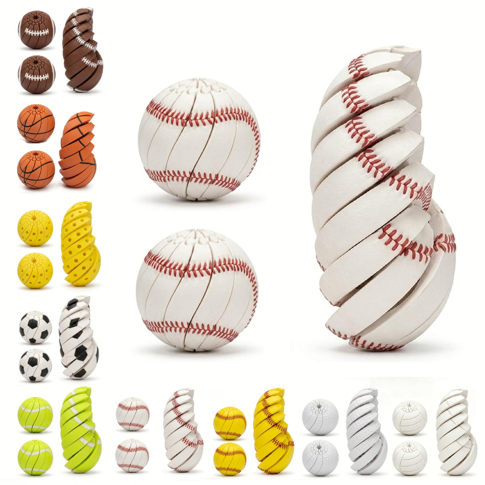 ​Football Fidget Spinner, Baseball Spinner, 3D Printed Fidget Ball, 2PC Stress Relief Toy, Interactive Twisted Sphere, Focus Enhancement, Desk Toy for Kids and Adults-baseball