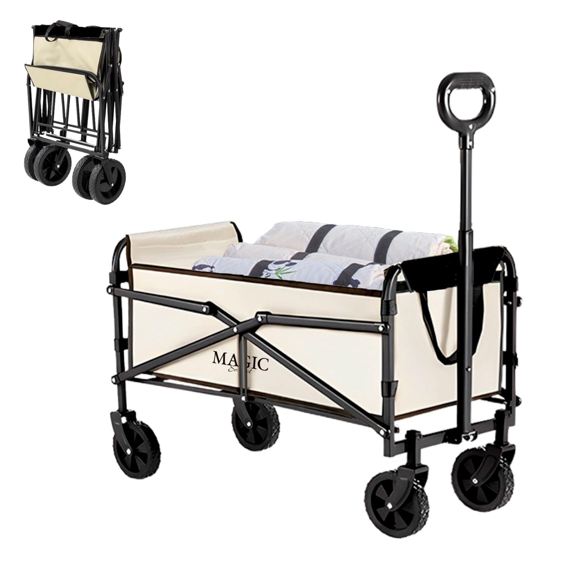 Carro de Playa Plegable para Camping, Picnic, Festivales, etc. Carrito de Mano para Jardín. Carreta de Transporte con Bolsa y Mango Ajustable. Carretilla con Ruedas. (57x39cm, 85L)
