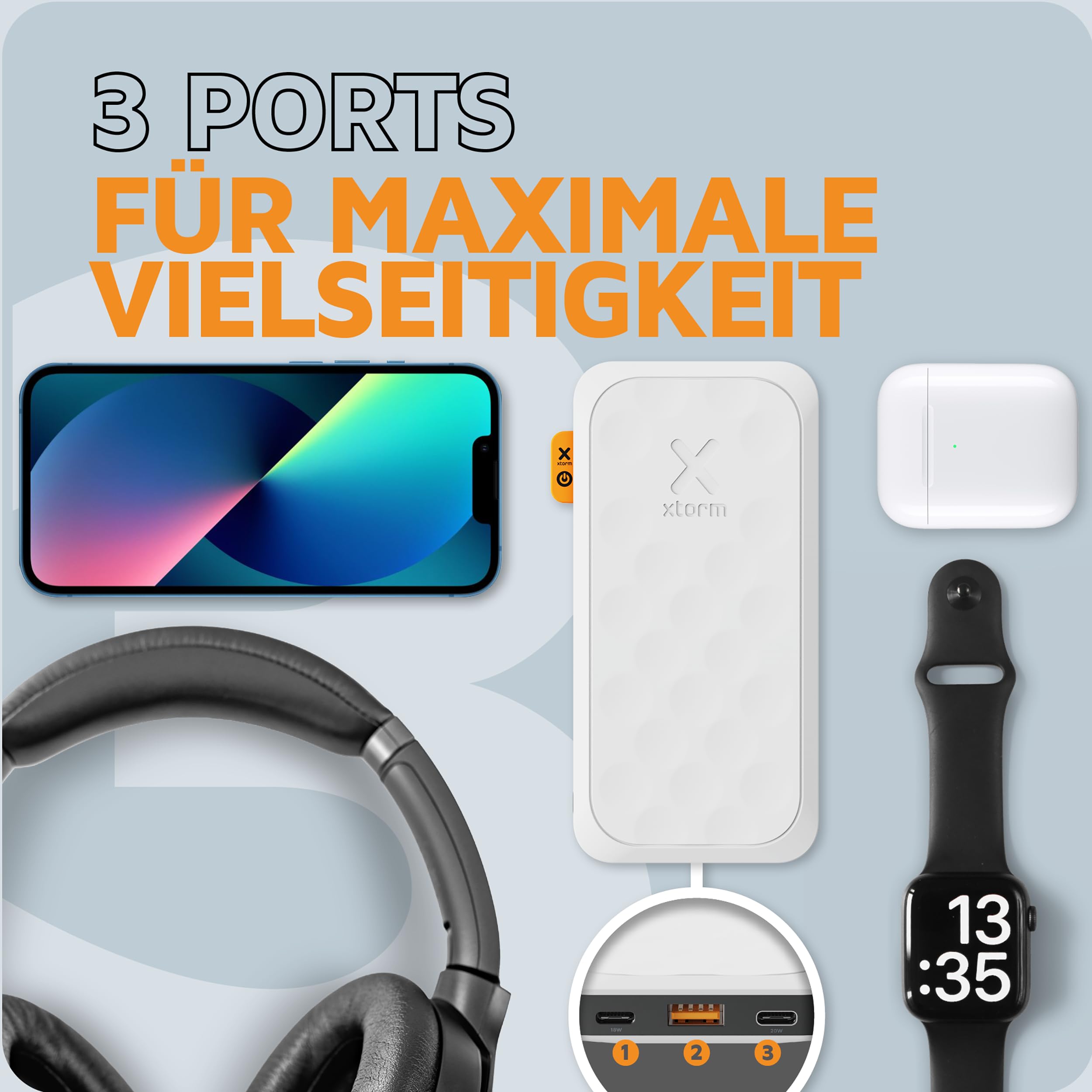 Xtorm Fuel Series 5 Power Bank 10000 mAh 20 W USB-C PD plastik z recyklingu GRS Premium Dusk White FS5100U