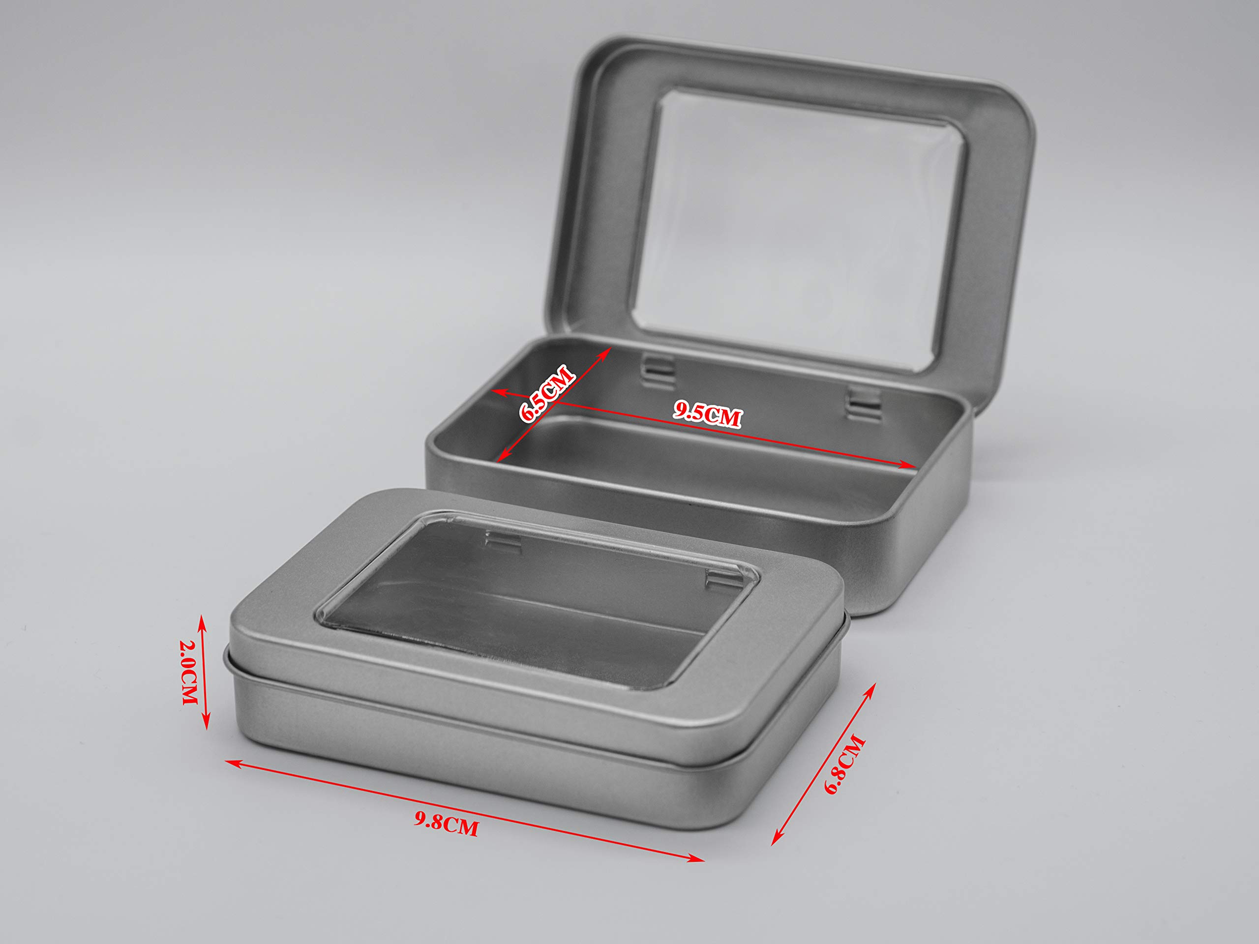 YUMUN 6 stuks blikjes met deksel, metalen opbergdoos, kleine geschenken, vierkante metalen blikjes, met helder venster voor snoep, geschenken en schatten, zilver