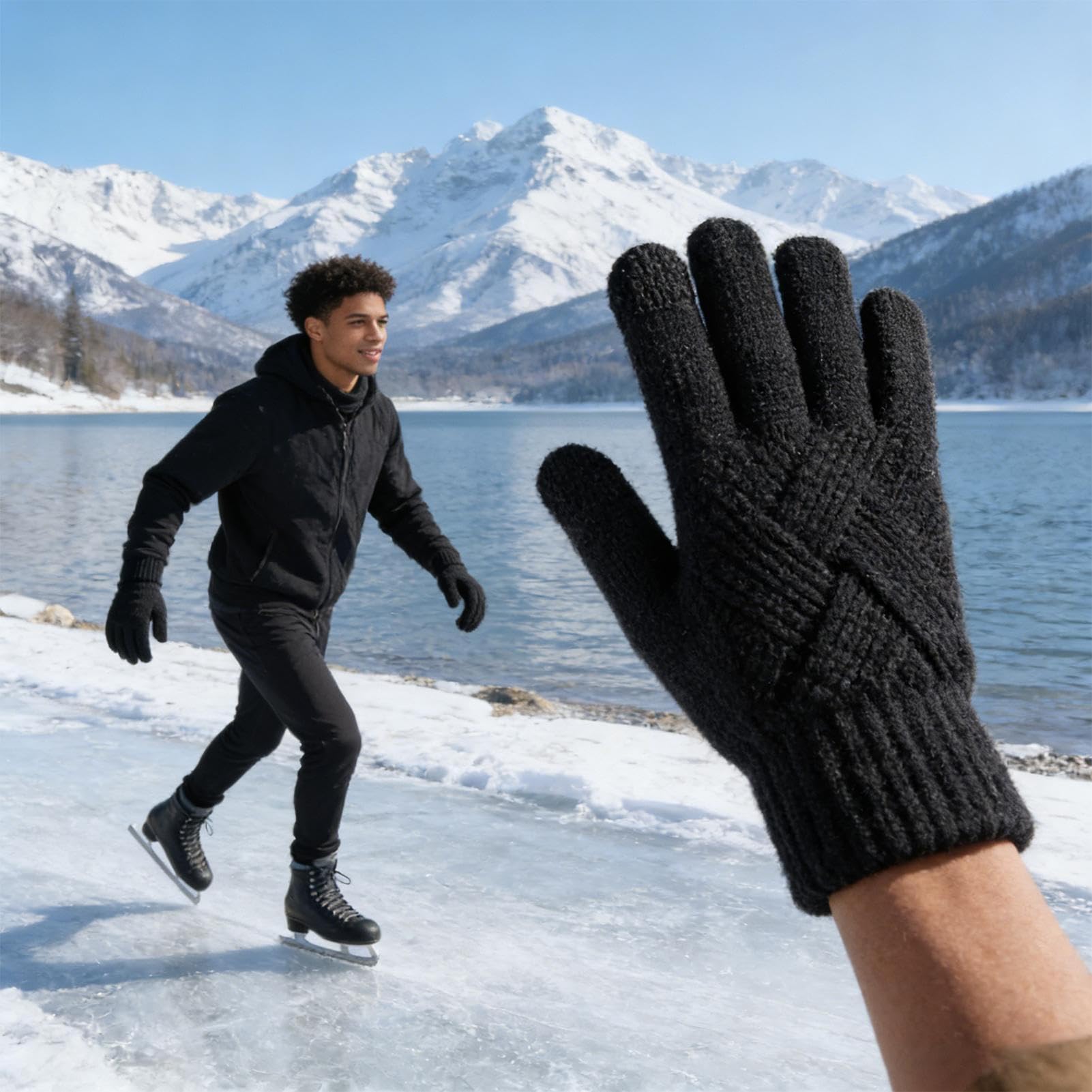 Winterhandschuh – Thermohandschuhe, Skihandschuhe für Herren, Clod-Wetter, Thermo-Strick-Fäustlinge, weiche, isolierte Handbekleidung, warme Handschuhe, Schneezubehör, Skaten, Fahren, Wandern Fashion