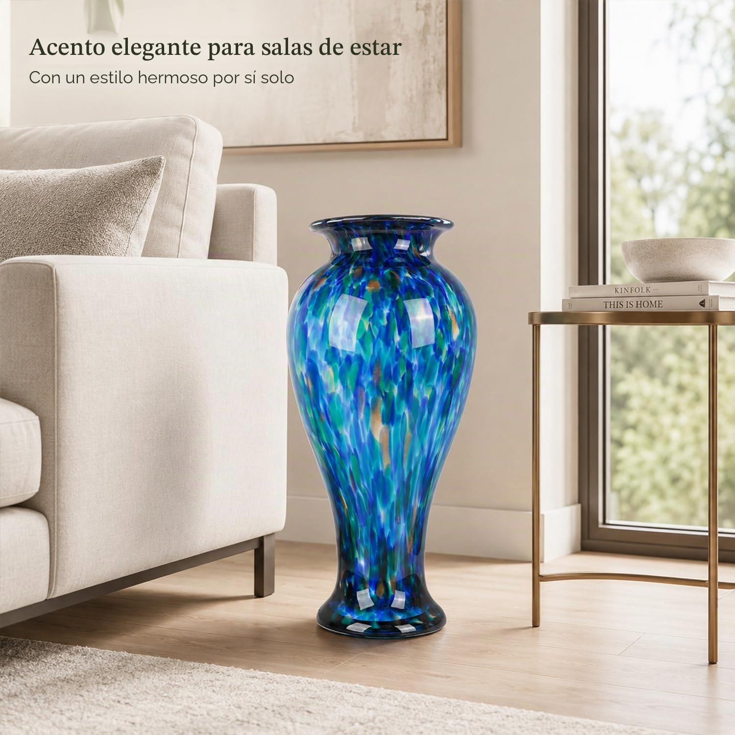 Jarrón de Vidrio Verde de 50 cm de Altura Soplado a Mano Jarrón Grande de Piso de Vidrio para Decoración del Hogar, Murano Moderno Jarrones de Flores Verdes Oscuros, Jarrones Grandes Elegantes para