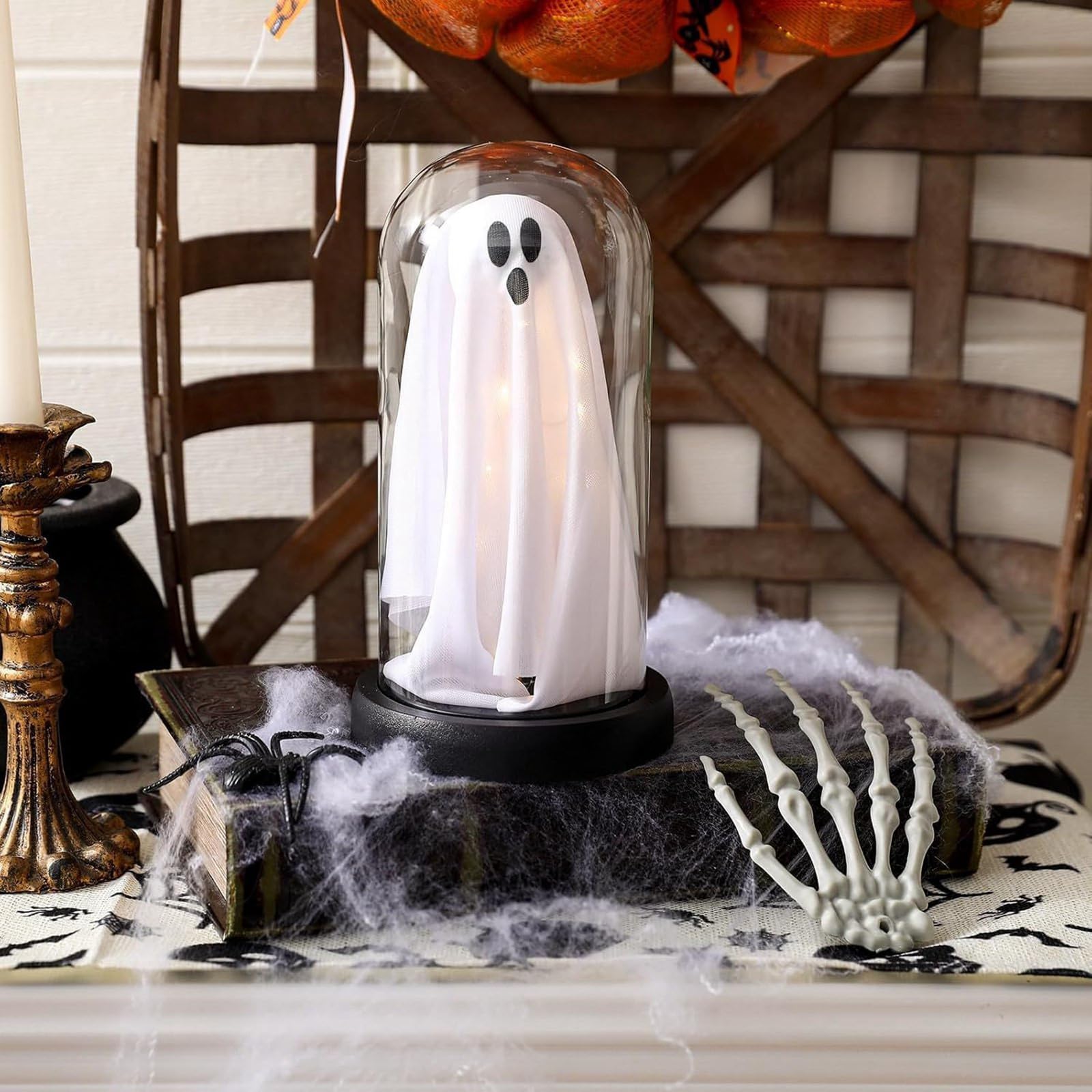 Zercuop Halloween Ghost In Glass Cloche - Light-Up Ghost Decor For Indoor Table, Mantel, Or Party, Cute Spooky Decoration