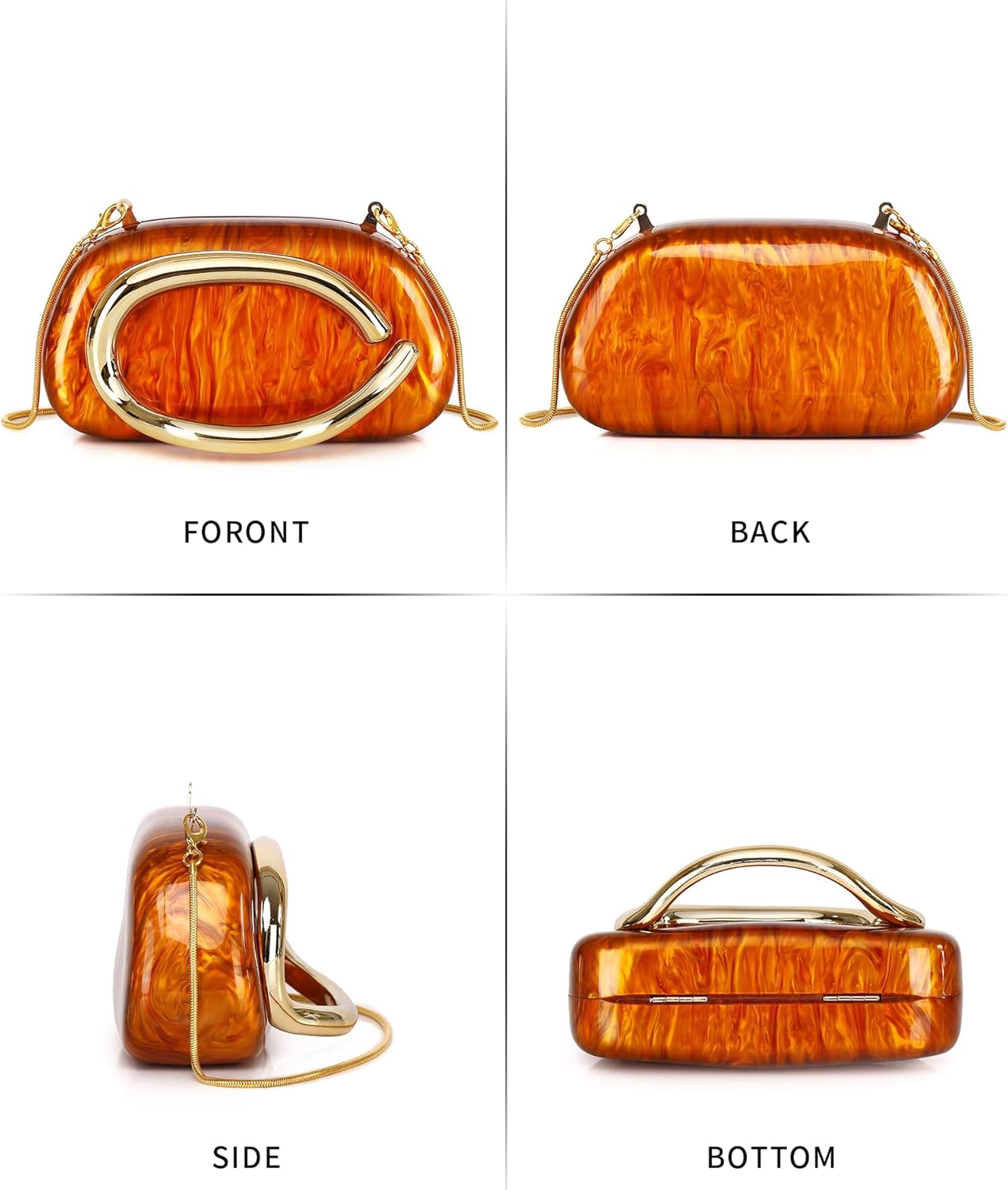 Labair Acrylic Clutch Purses for Women Marble Evening Bag Trendy Metal Handle Purses Handbags for Wedding Party Formal.