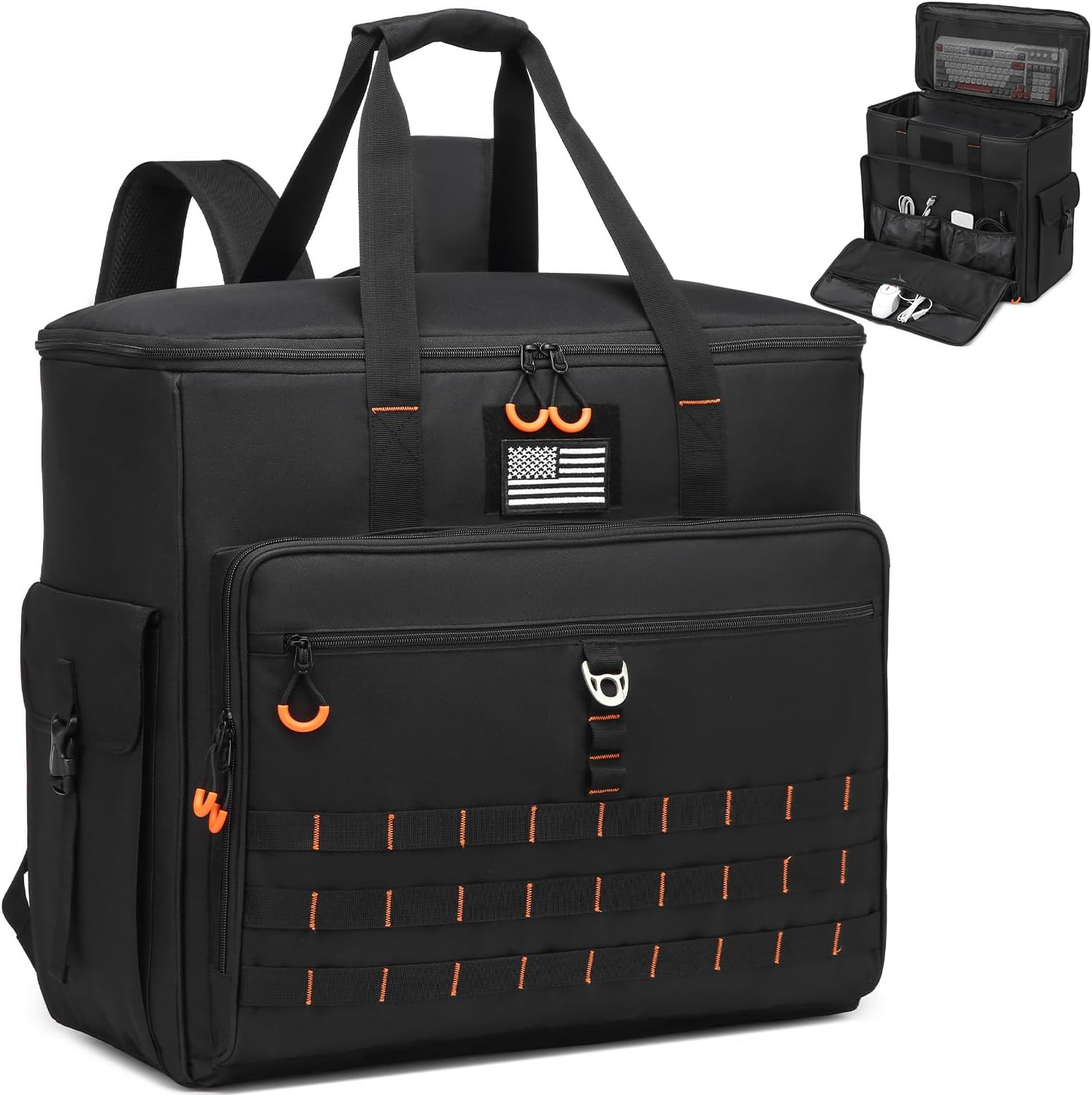 Gaming PC Tower Backpack for Full Tower ATX Computer Case, Portable Travel Carry Bag with Padded Shoulder Straps, Holds Desktop CPU, Keyboard, Mouse and Accessories, Black