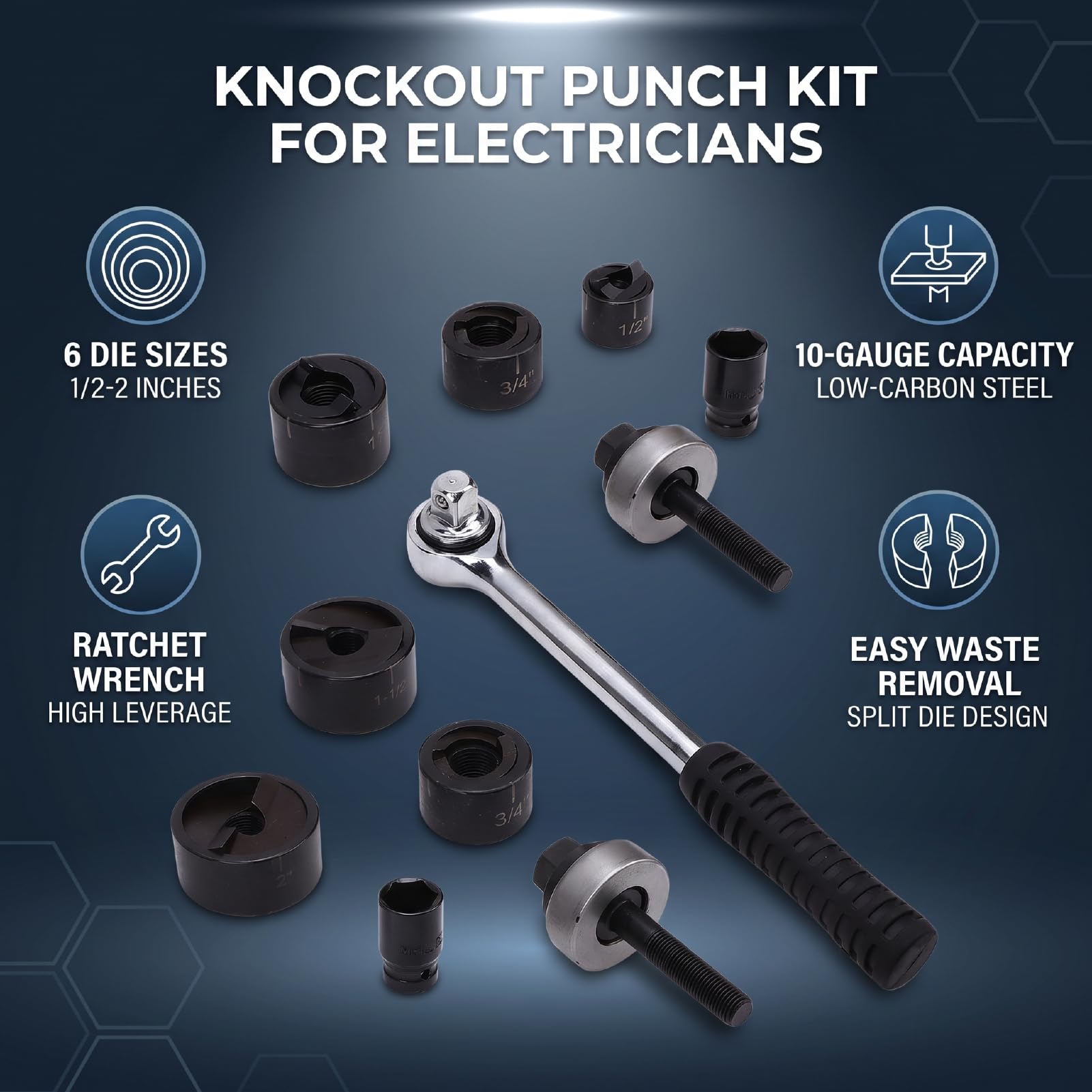 Kit de Sacabocados Manual, Acero CRV Duradero