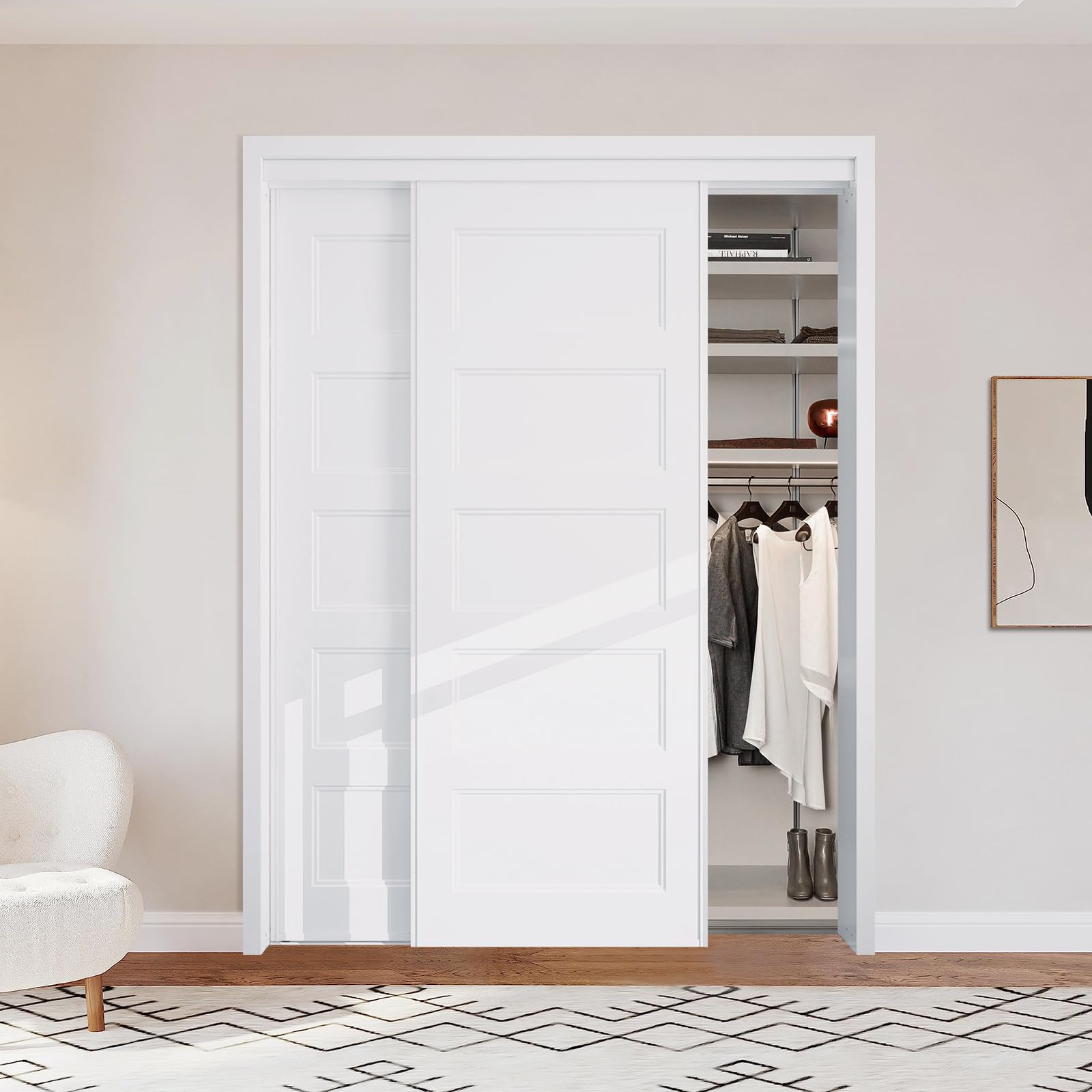 BARNSMITH 60x80 in 5-Panel Bypass Sliding Closet Door, Steel Frame