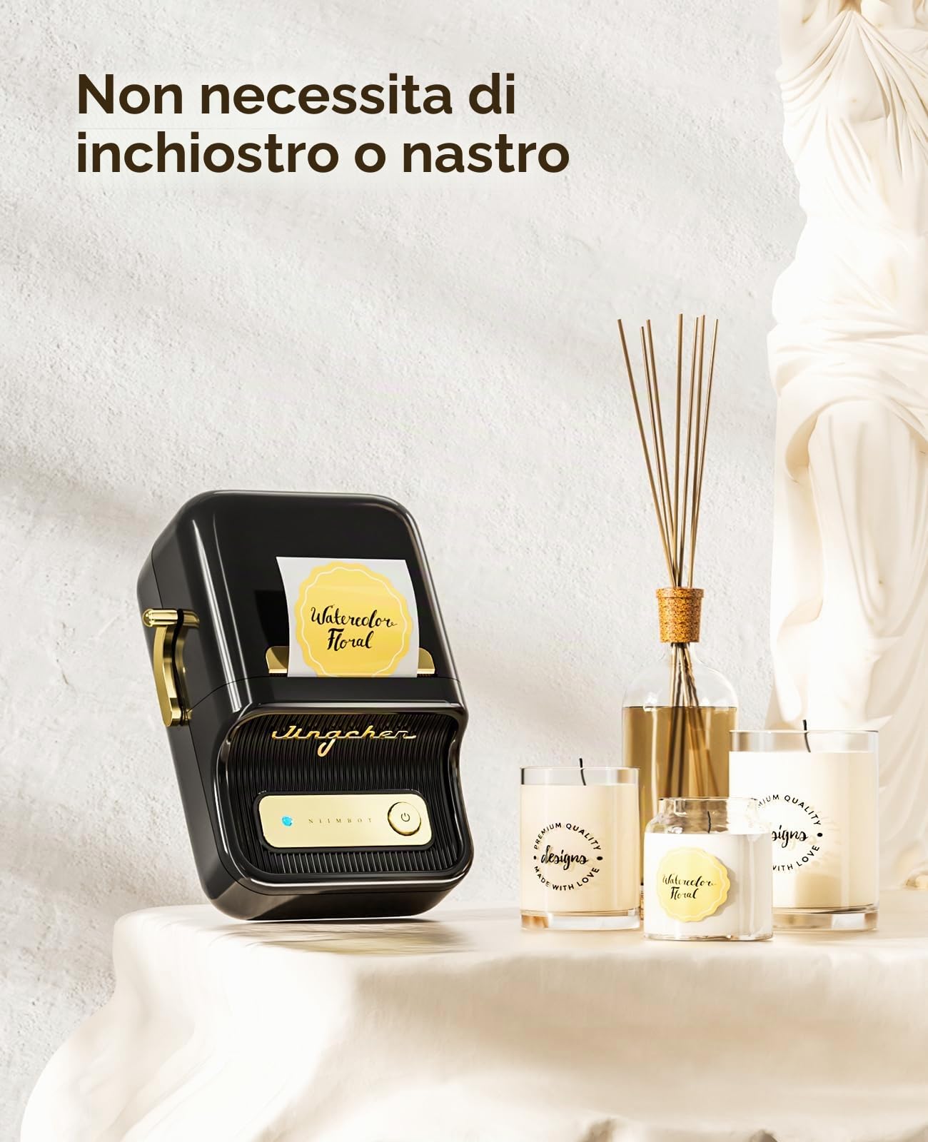 NIIMBOT Etichettatrice con 1 rotolo di nastro libero B21S Vintage 50mm larghezza stampante termica (nero)