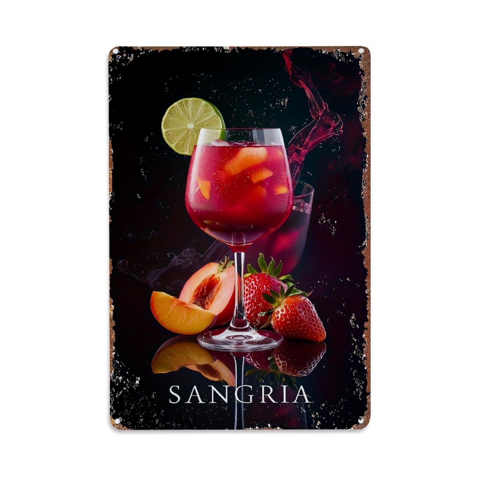 Fruit Infused Red Drink Glass Retro Metal Tin Sign, Vintage Decor Art Poster for Bar, Home, Man Cave, Kitchen, Laundry Room Gift 8x12Inch