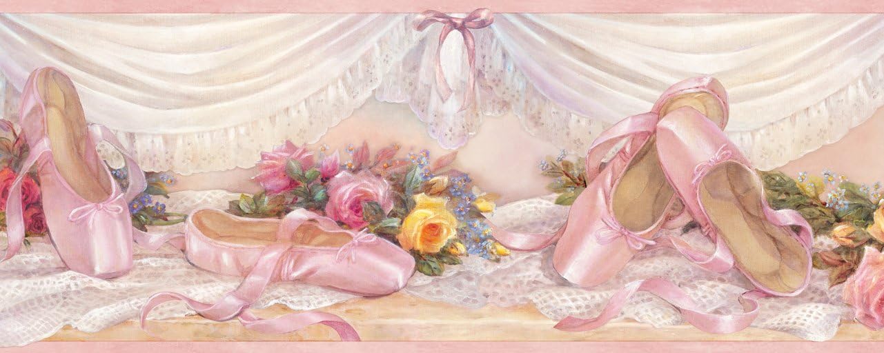 Chesapeake BBC92092B Eloise Ballet Slippers Portrait Wallpaper Border, Pink
