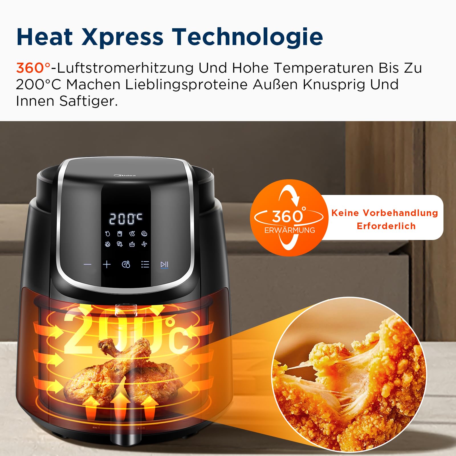 Freidora de aire caliente digital 1500W con 8 funciones preestablecidas, 3.5L, control de temperatura inteligente, negro