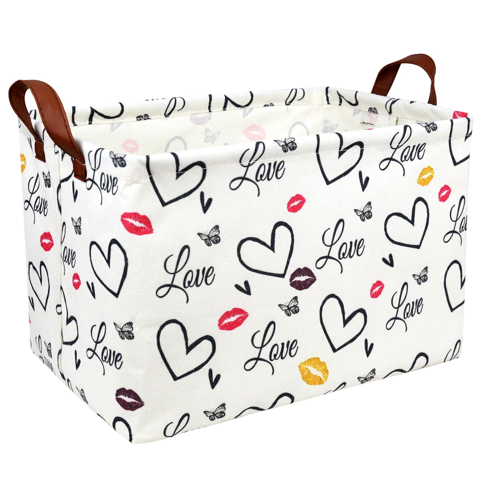 Valentine's Day Basket Gift for Empty Cute Heart Large Storage Bin for Kid and Baby Room Décor (Lips Love)