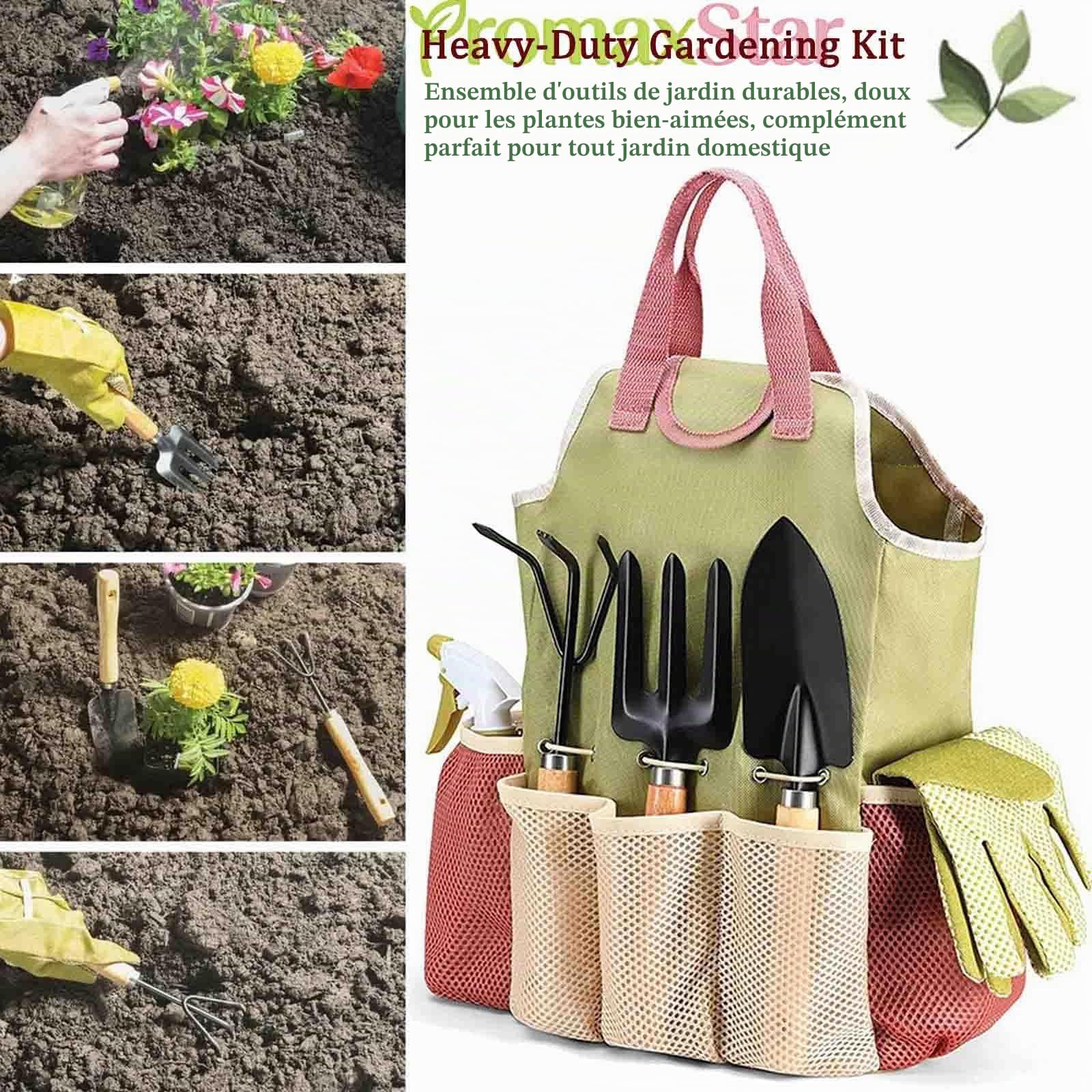 Lot de 9 outils de jardin avec sac à main, outils de jardin inoxydables et ergonomiques, cadeau de jardin idéal pour les femmes pour les amateurs de jardin