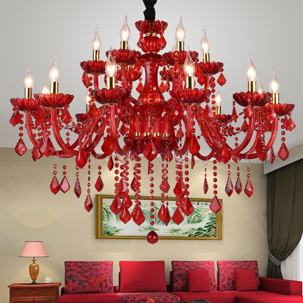 PCXEHUYP European Candle Crystal Pendent Lamp Luxury Living Room Restaurant Villa Hotel Staircase Duplex Building Chandelier (G 18 Lights)