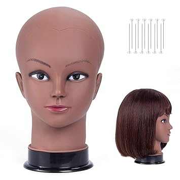 HAIREALM Wig Making Head Afro Bald Mannequin Head Wig Making Display Hat Display Glasses Display Head 21 GT02P
