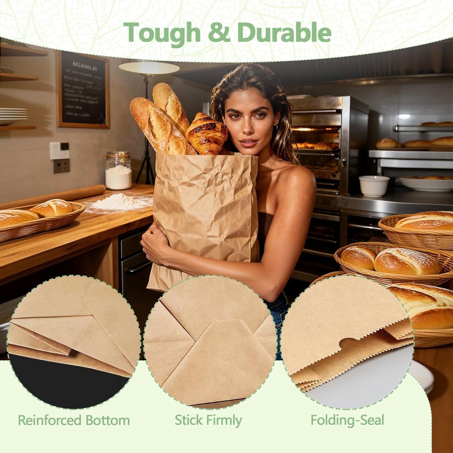 100 Pack Large Brown Paper Grocery Bags 12x7x17 Inch, Heavy Duty 60 Lb Kraft Paper Bags for Shopping, Lunch, Takeout, Retail &Recycling - Image 3