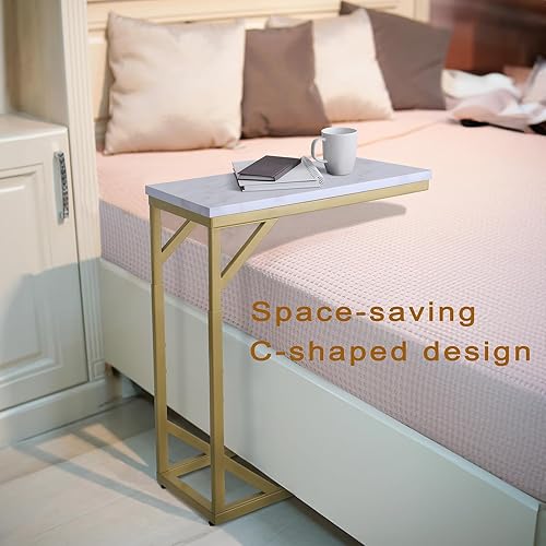 Miniatura 6 de Mesa auxiliar en forma de C, mesa auxiliar resistente para sofá, mesita de noche, espacio pequeño, bandeja para TV, soporte para tocadiscos, mesas