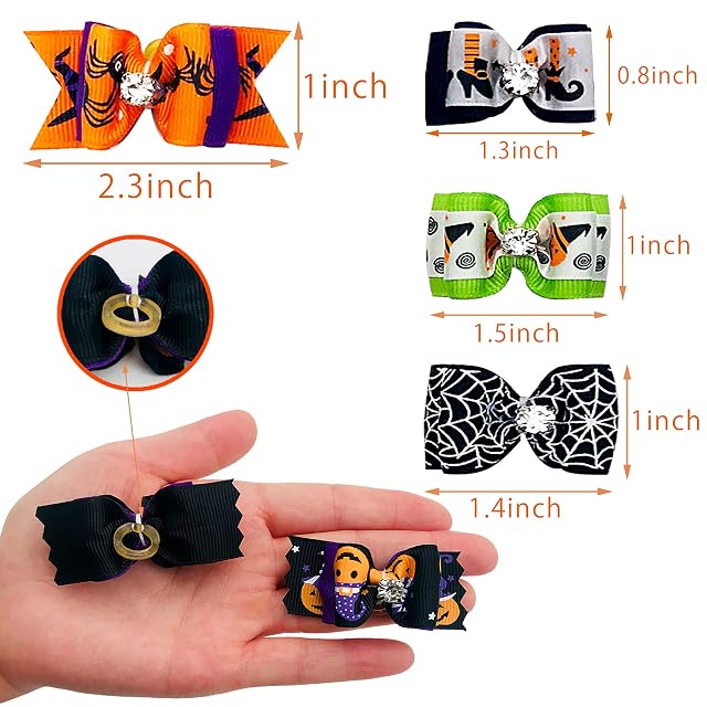 Foto 4 de 7 de BIPY - Lote de 20 lazos para el pelo de Halloween para mascotas con bandas de goma para perros pequeños…