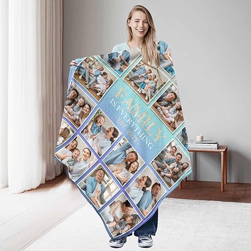 Miniatura 2 de Mantas personalizadas con imágenes hechas en Estados Unidos, manta personalizada con collage de fotos personalizada para papá, mamá, esposa, marido,