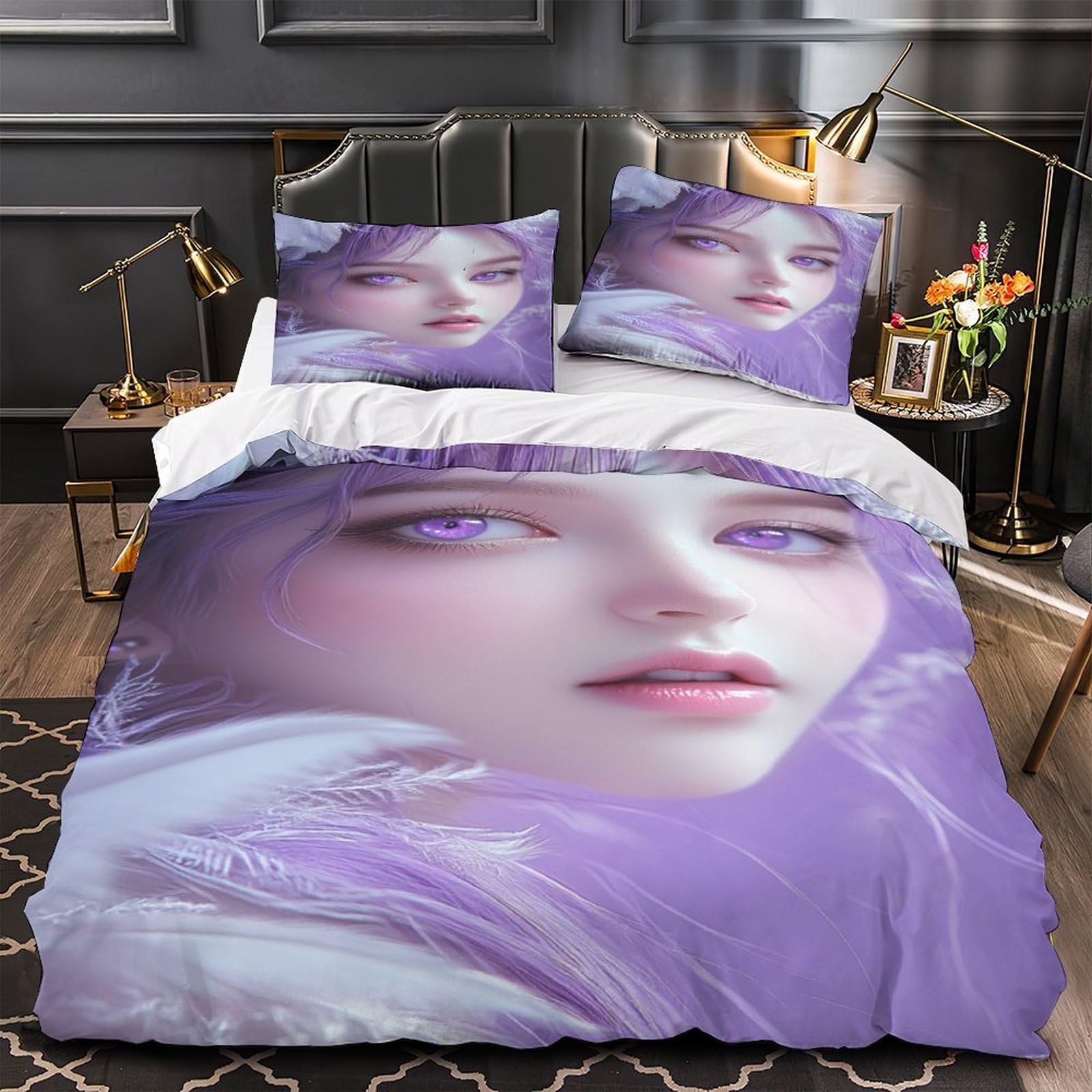 Parure de lit fille aux cheveux violets housse de couette 135x200 microfibre
