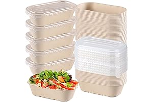 50 Pack Plant-Based Take-Out Containers with Secure Lids: Eco-Friendly, Compostable Meal Prep...