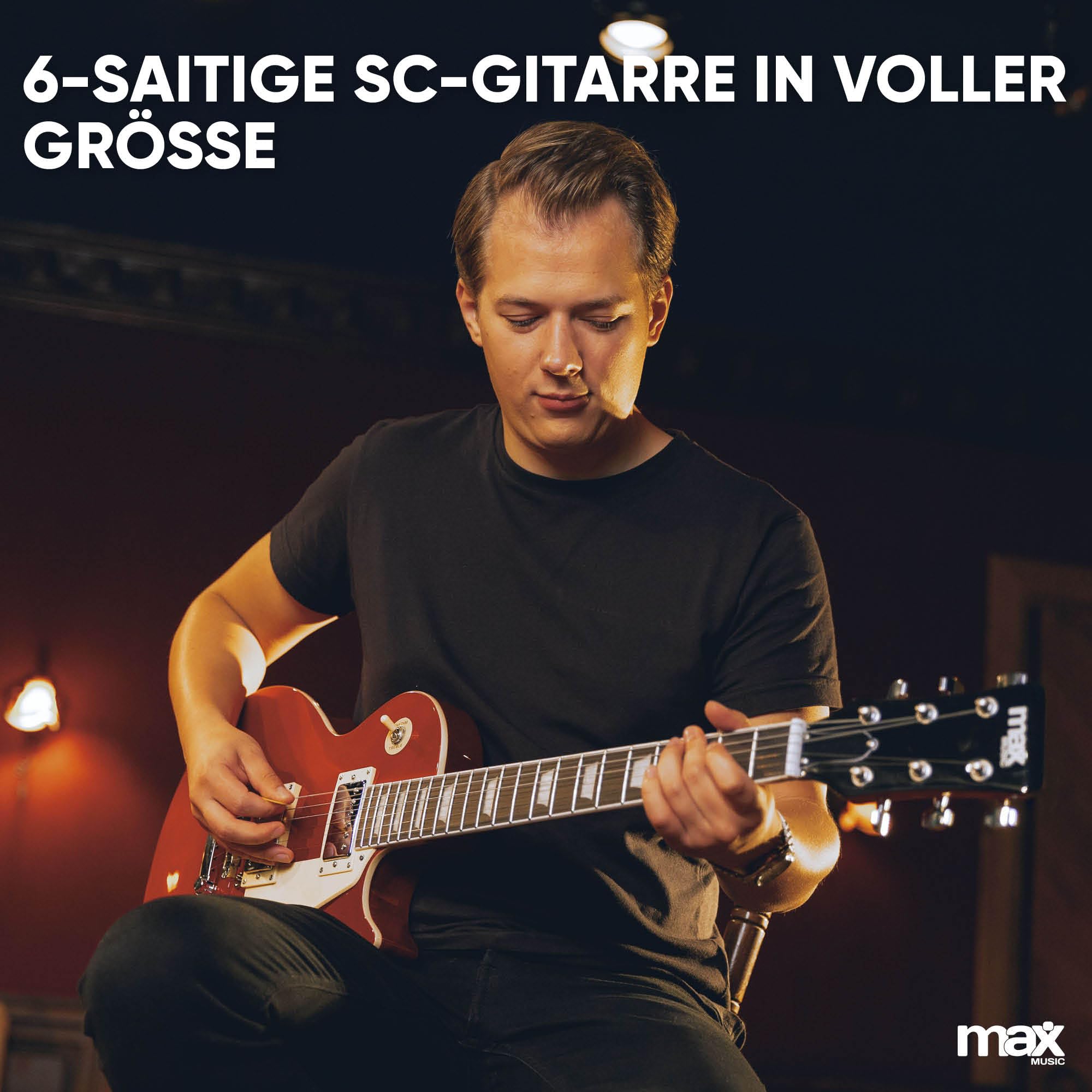 Max GigKit SC E Gitarre, E Gitarren Set mit Gitarrenverstärker, Tasche, Plektrum, Stimmgerät, Instrumentenkabel, Ersatzsaiten, Gitarrengurt, 22 Bünde - Rot