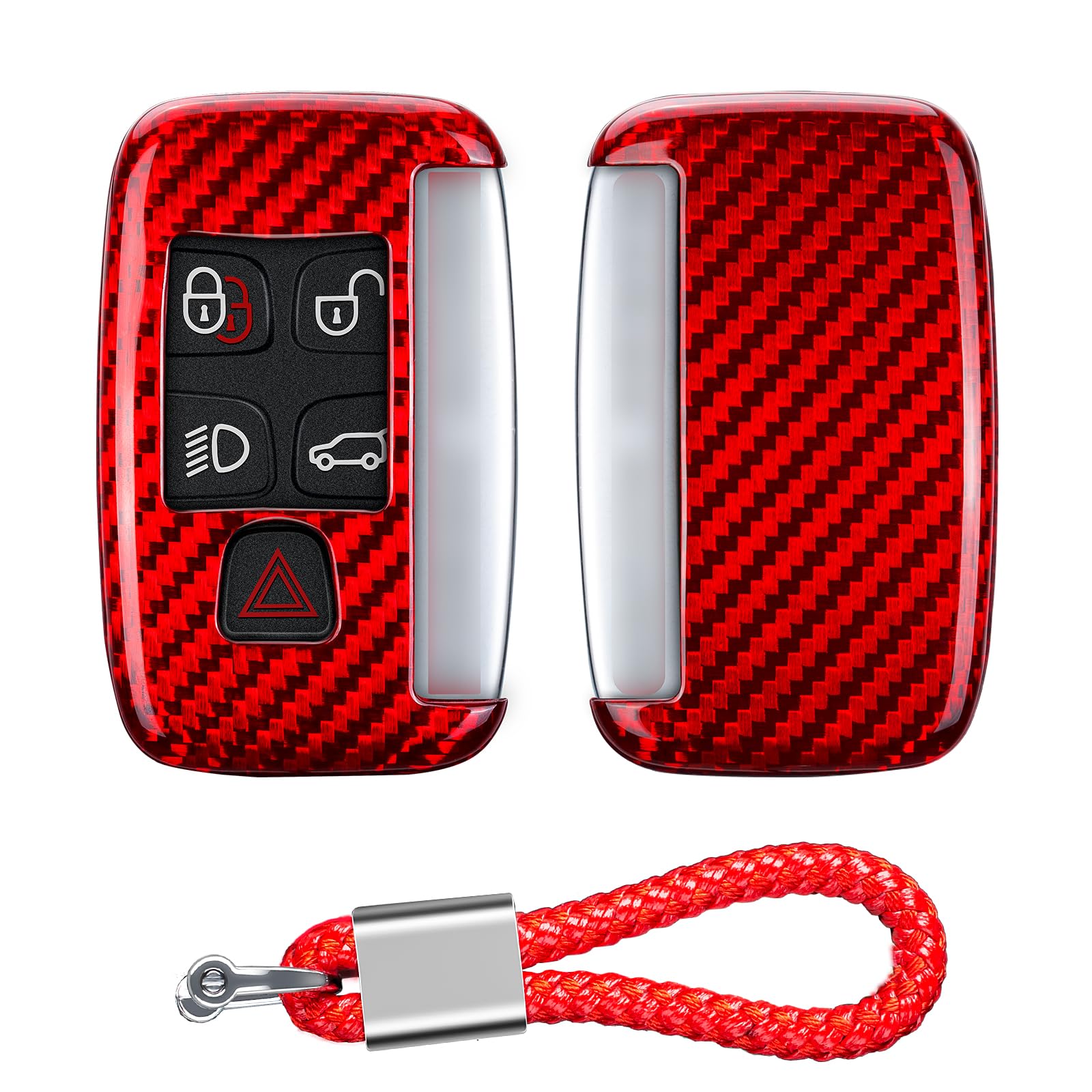 T-carbon Real Glass Fiber Key Fob Protector Compatible with Land Rover,Key fob Cover Compatible with Range Rover Key Case Compatible with Jaguar with Keychain