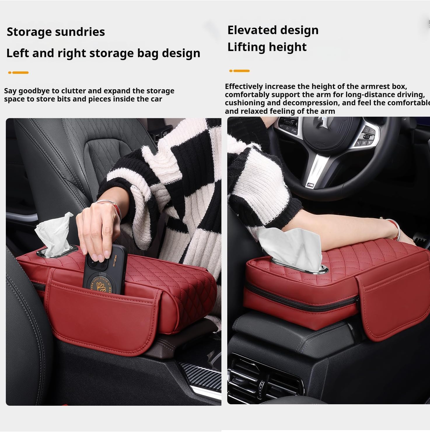 YMLVET Housse D'accoudoir De Voiture Pour Renault Kangoo II 2013-2021, Cuir Housses D'accoudoirs De Console Centrale Étanche Housses De Boîte Accoudoir, Black-Red