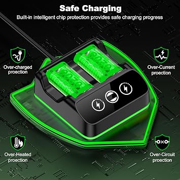 Rechargeable Controller Battery Pack Charging Station,2x6200mWh Battery Pack